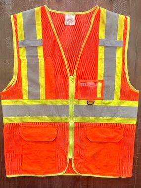 High-Visibility Safety Vest - Neon Orange with Yellow Trim